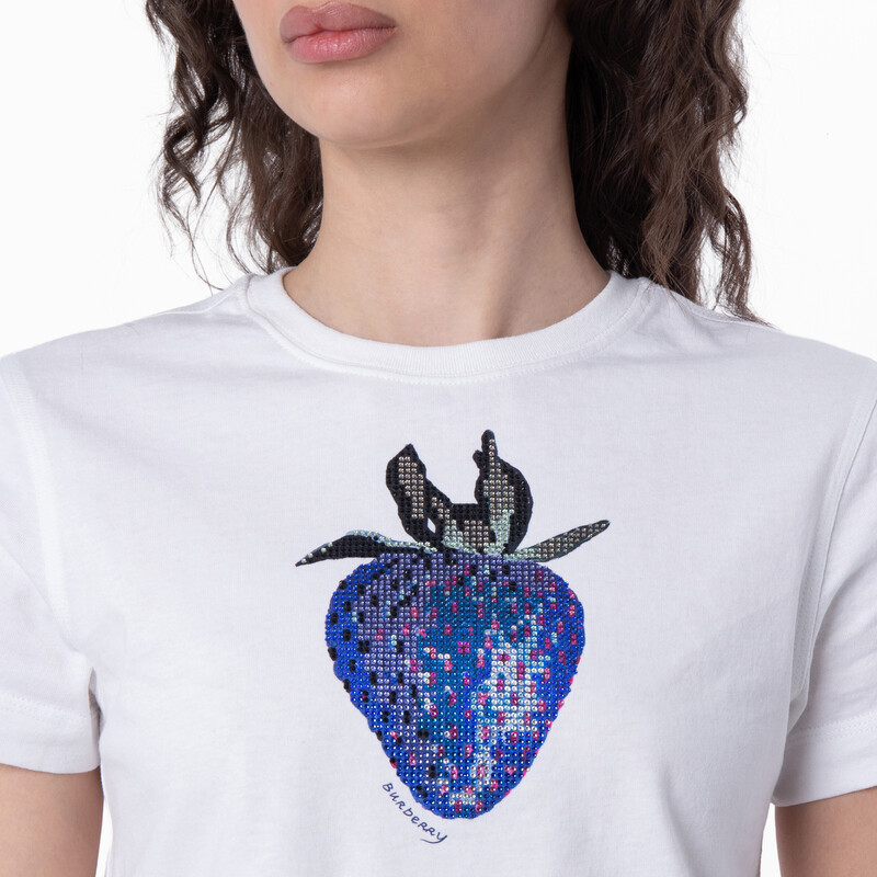 Burberry Crystal Strawberry Cotton T-Shirt, Size X-Small 8088900
