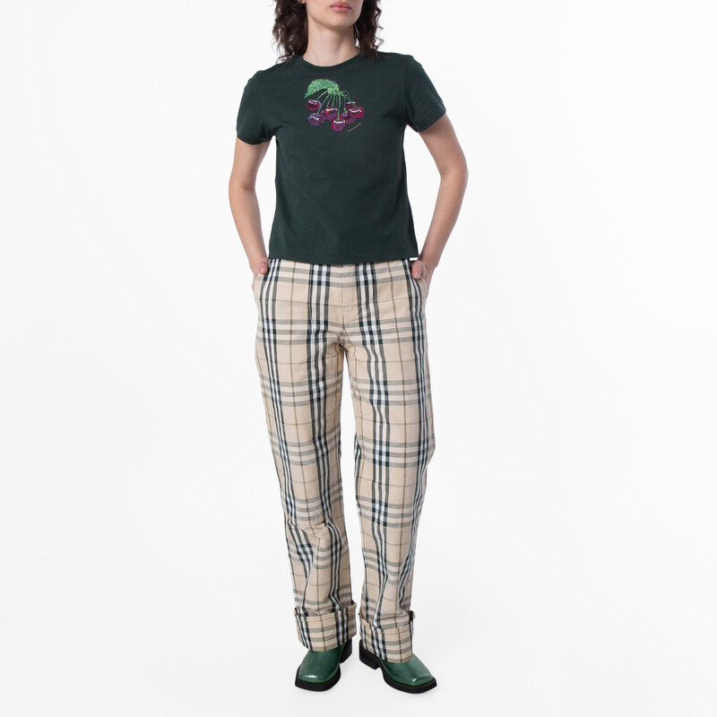 Burberry Crystal-Embellished Cherry Cotton T-Shirt, Size X-Small
