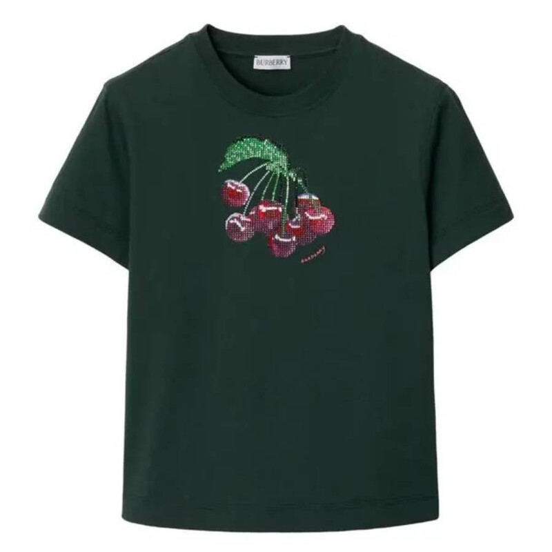 Burberry Crystal-Embellished Cherry Cotton T-Shirt, Size X-Small