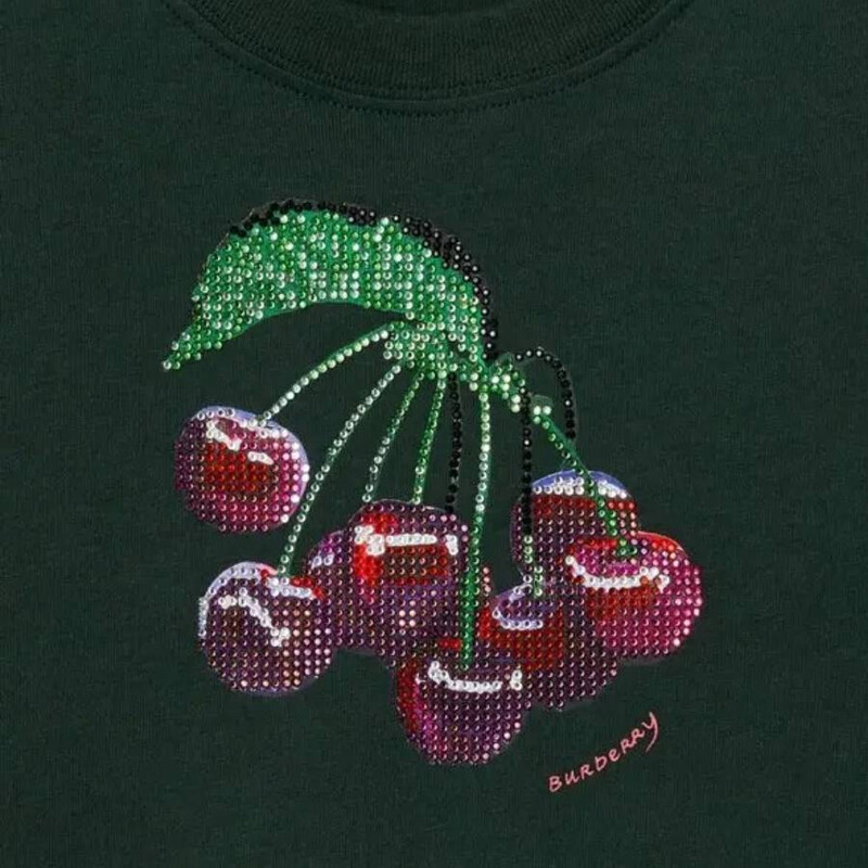 Burberry Crystal-Embellished Cherry Cotton T-Shirt, Size X-Small