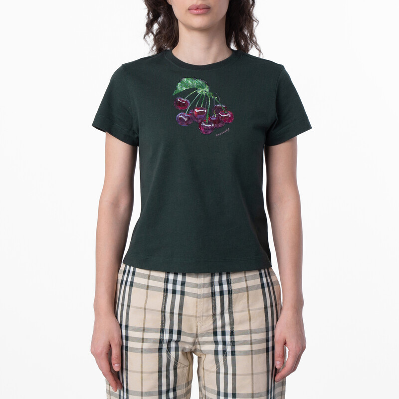 Burberry Crystal-Embellished Cherry Cotton T-Shirt, Size X-Small
