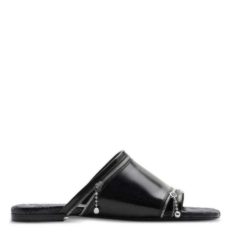 Burberry Decorative-Zip Flat Leather Sandals, Brand Size 36 ( US