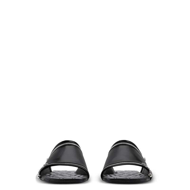 Burberry Decorative-Zip Flat Leather Sandals, Brand Size 36 ( US