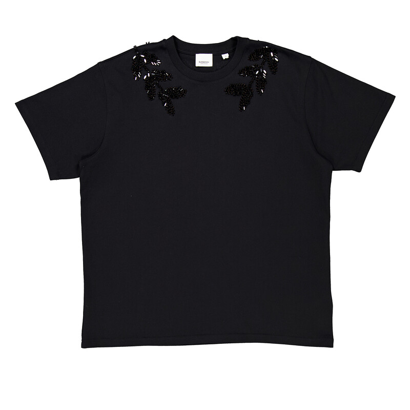Burberry Embellished Crystal Oak Leaf Crest Cotton T-Shirt, Size X 