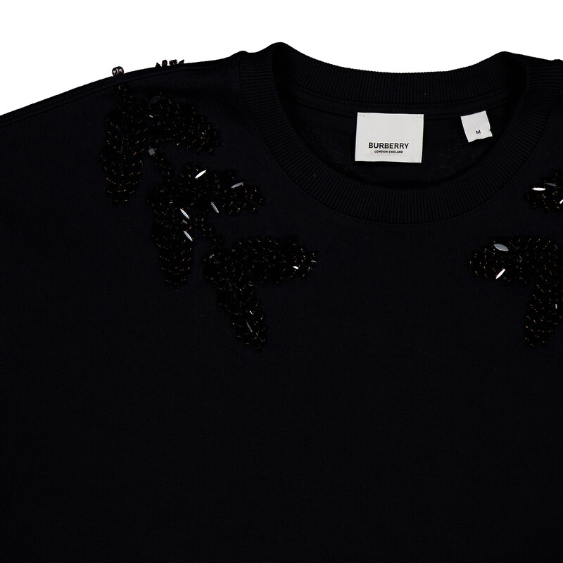 Burberry Embellished Crystal Oak Leaf Crest Cotton T-Shirt, Size X