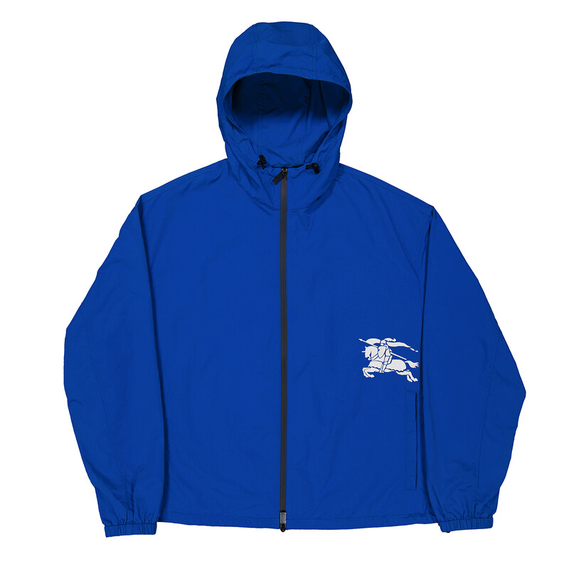 BURBERRY フード付きジャケット 青 Burberry Equestrian Knight-Applique Hooded Jacket, Size Large