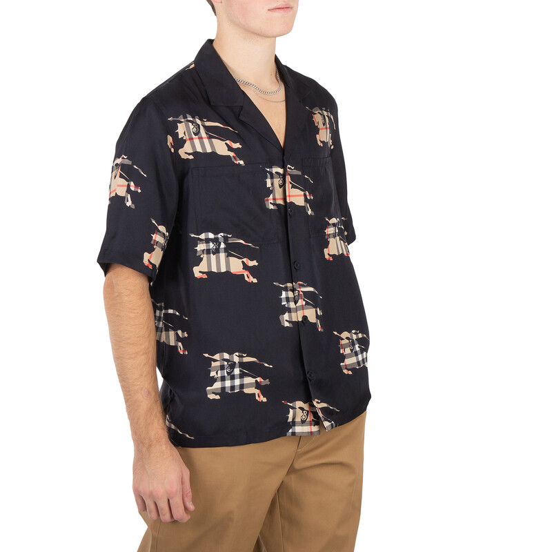 Burberry Equestrian Knight-Print Silk Shirt, Size X-Small 8072723