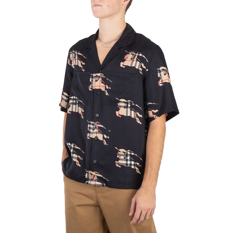 Burberry Equestrian Knight-Print Silk Shirt, Size X-Small 8072723