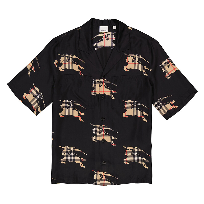 Burberry Equestrian Knight-Print Silk Shirt, Size X-Small 8072723