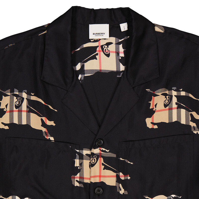 Burberry Equestrian Knight-Print Silk Shirt, Size X-Small 8072723