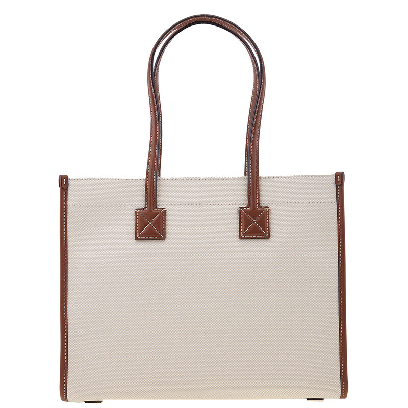 Burberry Freya Small Two-tone Canvas And Leather Tote In Natural