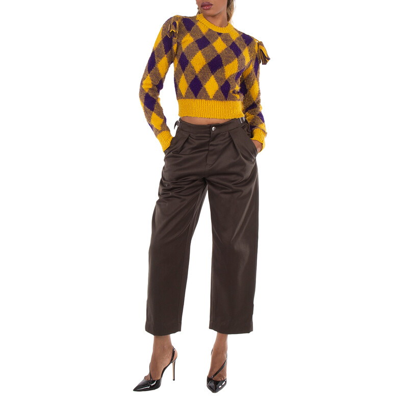 Burberry High-Waist Cropped Cotton Trousers, Brand Size 4 ( US