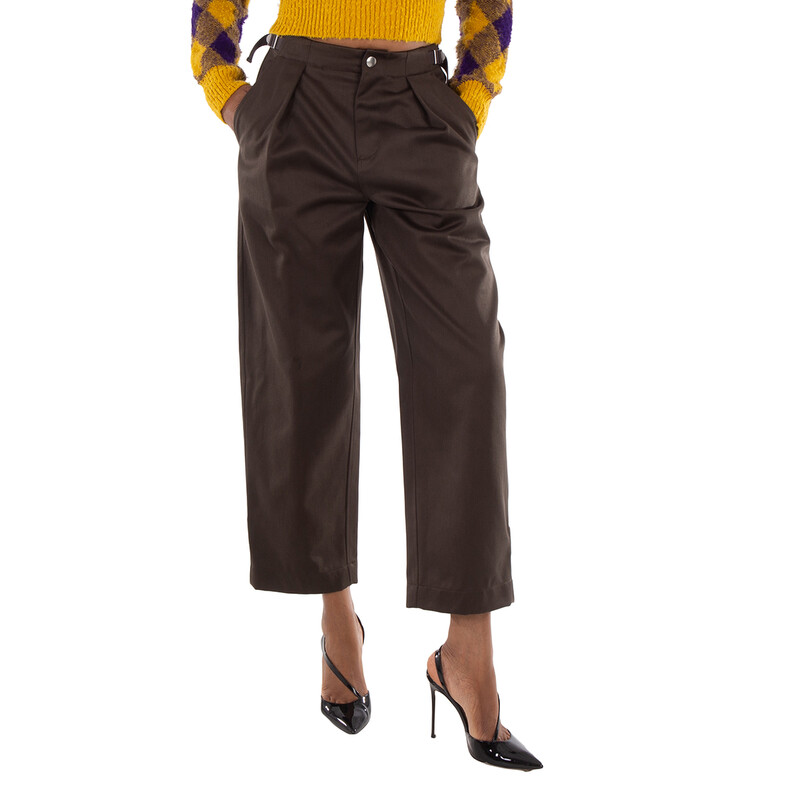 Burberry High-Waist Cropped Cotton Trousers, Brand Size 4 ( US