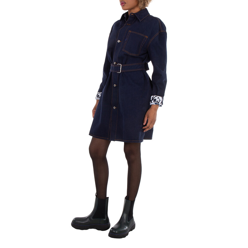 Burberry Japanese Belted Denim Shirtdress, Brand Size 10 ( US Size