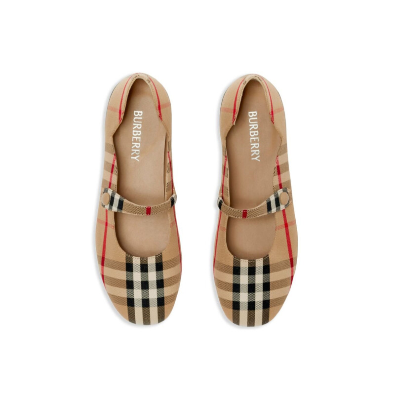 Burberry Kids Checked Mary Jane Round Toe Flats, Brand Size 29 (12