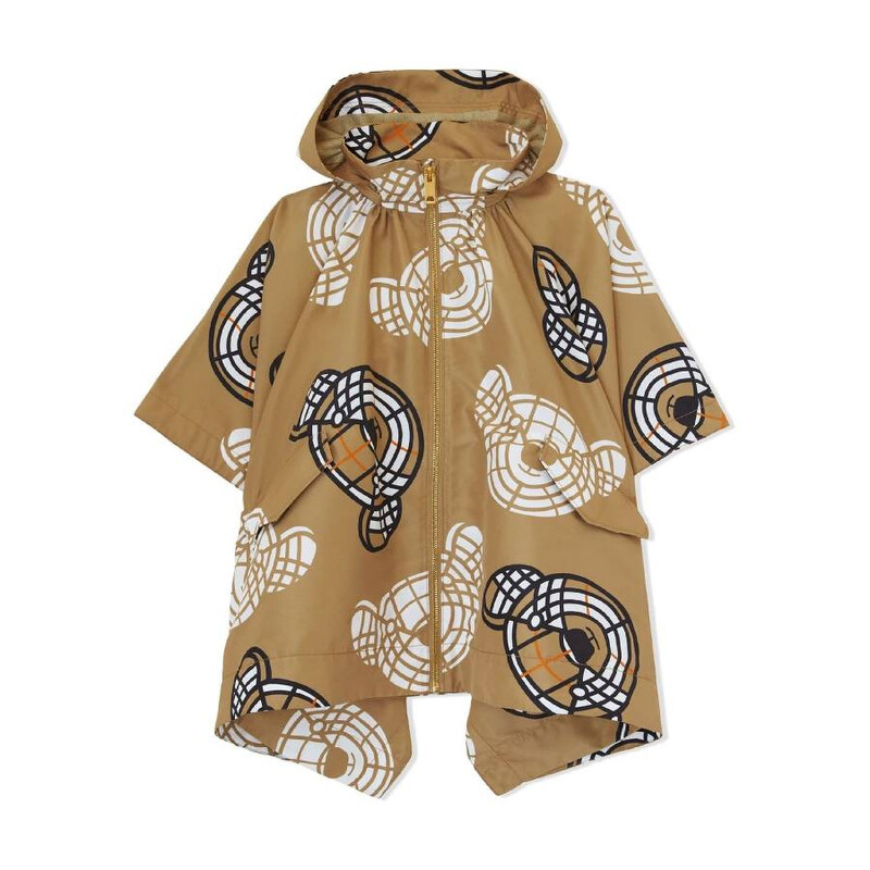 Burberry Kids Thomas Bear-Print Hooded Cape, Size Medium 8061733
