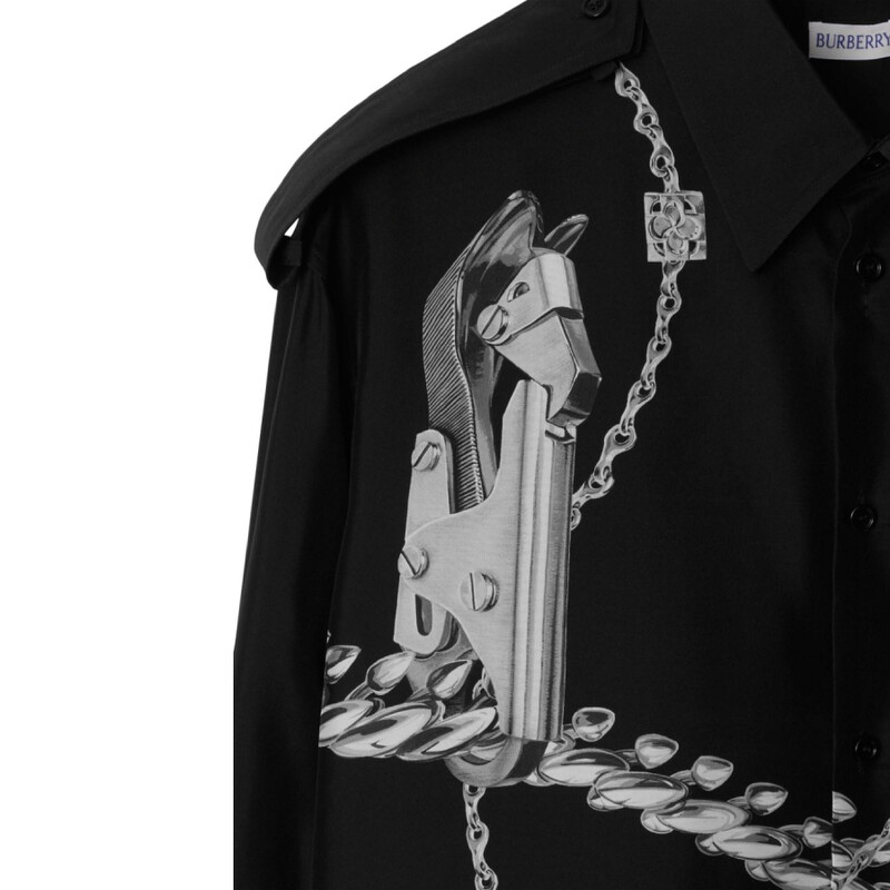 Burberry 鍵デザイン 長袖シャツ　シルク Burberry Knight Hardware Print Silk Shirt, Size X-Large 8088336