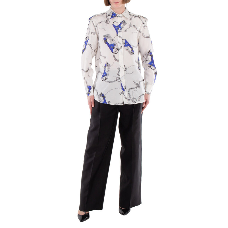 Burberry Knight Hardware-Print Silk Shirt, Brand Size 2 (US Size 0