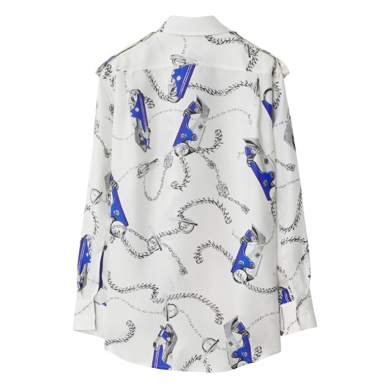 Burberry Knight Hardware-Print Silk Shirt, Brand Size 2 (US Size 0