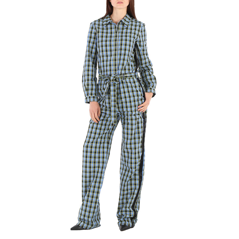 Burberry Ladies Azure Blue Lampton Check Tie Waist Jumpsuit, Brand