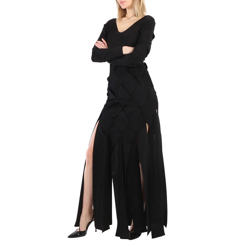 Burberry Ladies Black Anatori Long-sleeve Panelled Knit Gown, Size