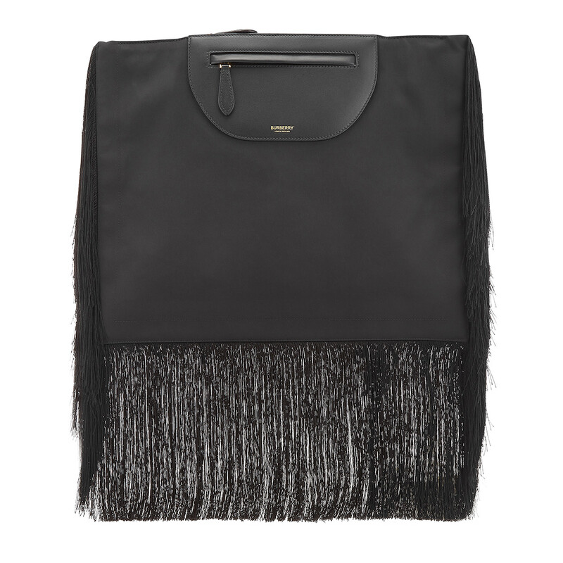 Burberry Ladies Black Fringe Leather Olympia Scarf Flat Clutch