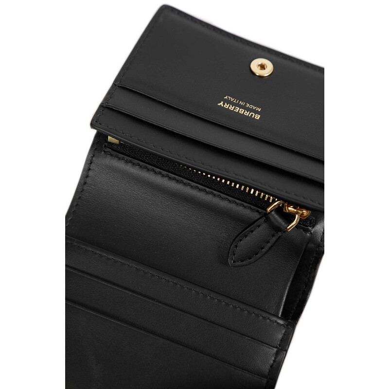 Burberry Ladies Black Grainy Leather TB Folding Wallet 8062347