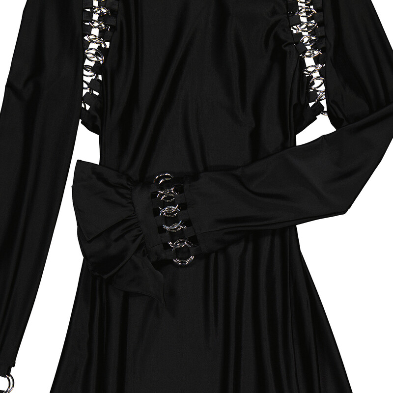 Burberry Ladies Black Ring Pierced Stretch Jersey Mini Dress, Size
