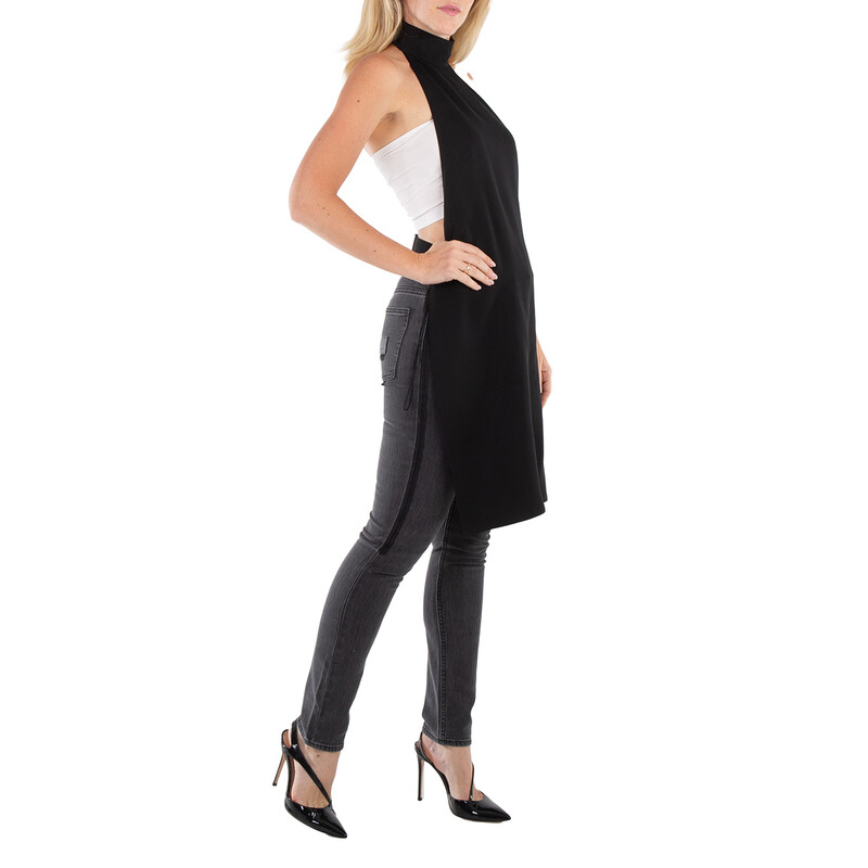 Burberry Ladies Black Silk Bib Funnel-Neck Sleeveless Dress, Brand