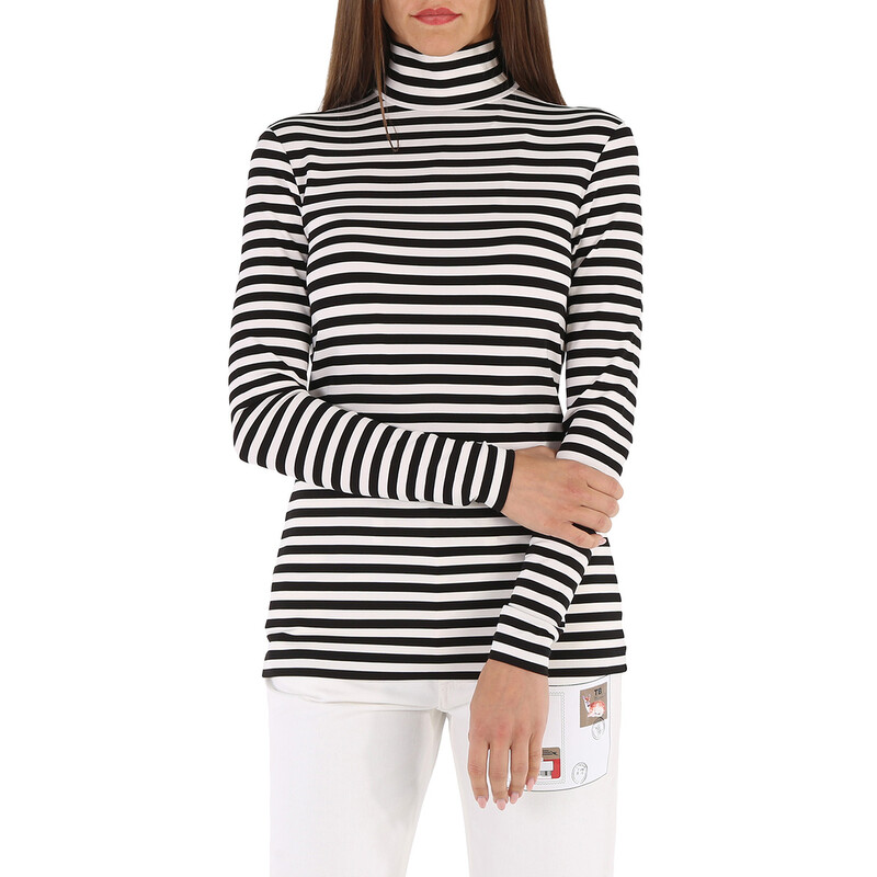 Burberry Ladies Black Striped Stretch Jersey Turtleneck Top, Size