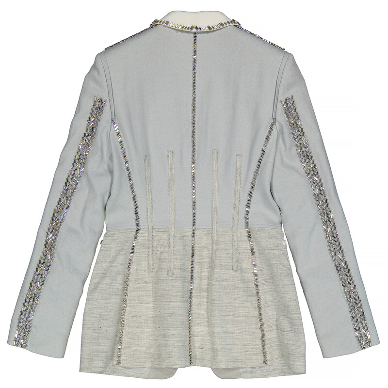 Burberry Grey Melange Technical Linen Blazer with Crystal