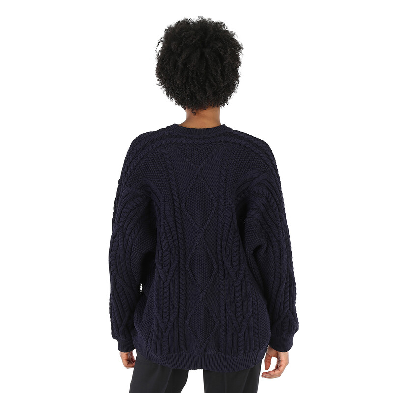 Burberry Ladies Ink Blue Cable Knit Open-Front Jumper, Size Medium