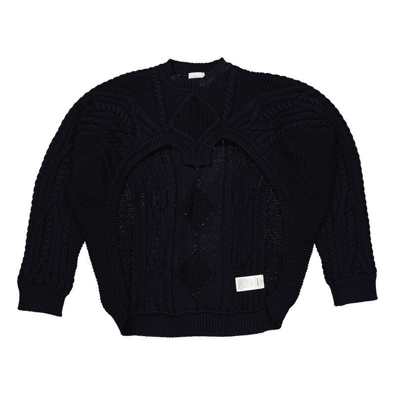 Burberry Ladies Ink Blue Cable Knit Open-Front Jumper, Size Medium
