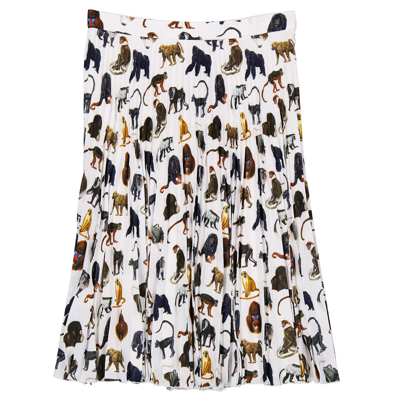 Burberry Ladies Monkey Print Pleated Crepe De Chine Skirt, Brand