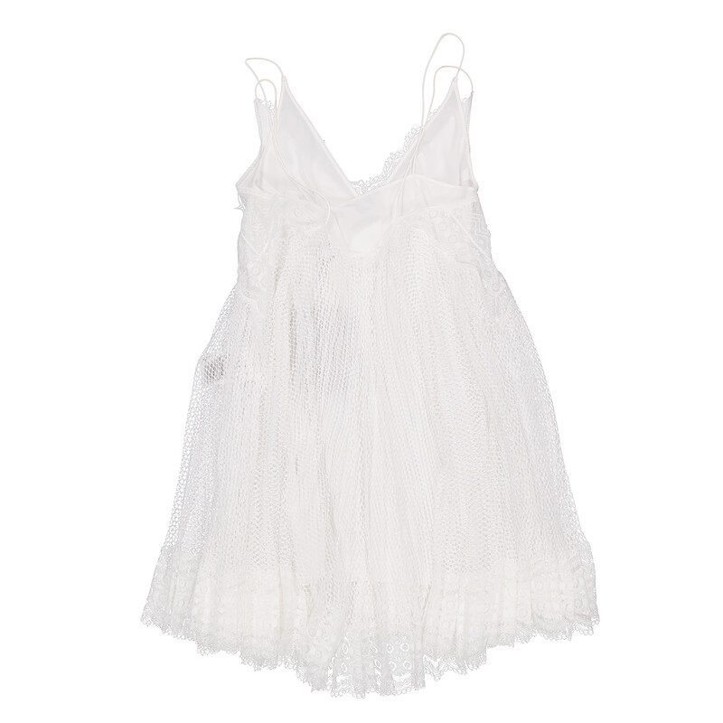 Burberry Ladies Optic White Fishnet And Lace Pleated Dress With Silk Slip Burberry Ladies Optic White Fishnet And Lace Pleated Dress With Silk Slip