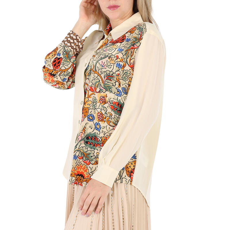 Burberry Ladies Vanilla Juliette Floral-print Paneled Silk