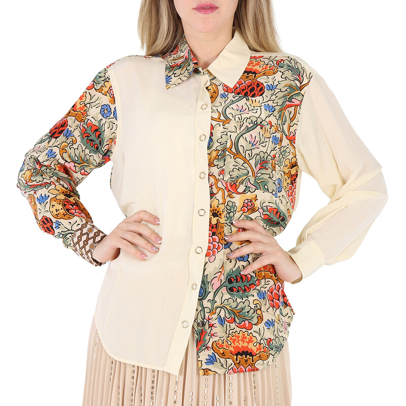 Burberry Ladies Vanilla Juliette Floral-print Paneled Silk