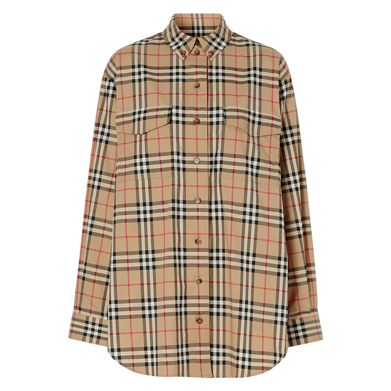 【BURBERRY】00sロゴ刺繍ノバチェック柄ストレッチタンクトップ　ベージュ Burberry Ladies Vintage Check Stretch Cotton Oversized Shirt