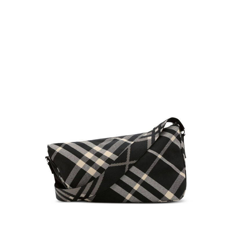 Burberry Large Shield Checked Messenger Bag 8089304  Burberry Black Plaid Messenger Crossbody Bag main image 0