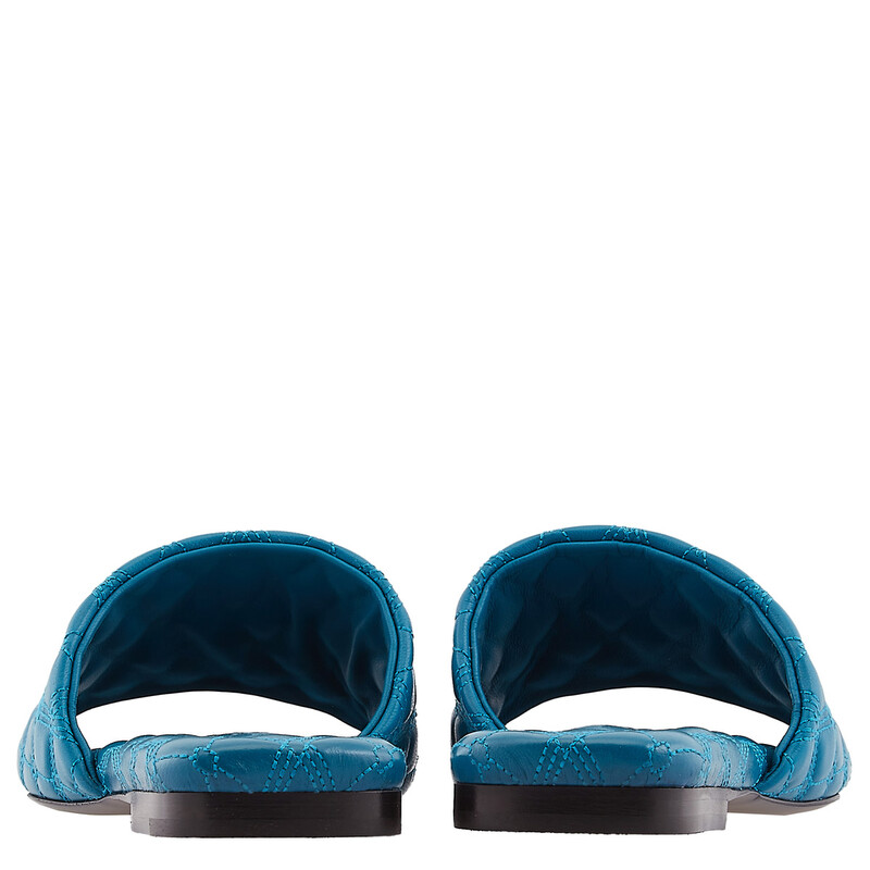 Burberry Leather Quilt Slides In Kingfisher, Brand Size 36 ( US