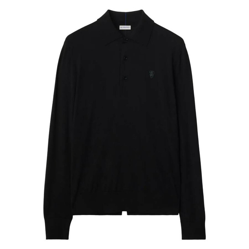 Burberry Logo Embroidered Long-Sleeved Polo Shirt, Size Small