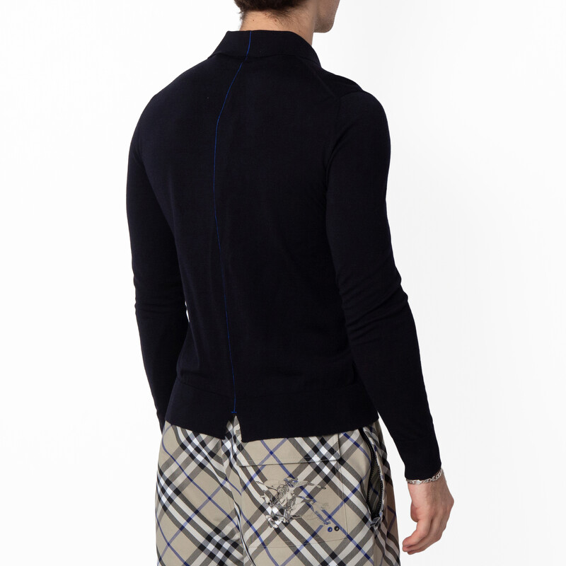 Burberry Logo Embroidered Long-Sleeved Polo Shirt, Size Small
