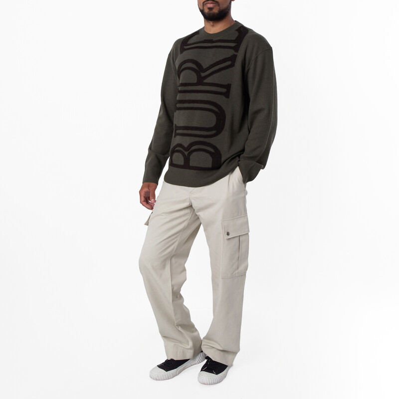 Burberry Logo Embroidered Wool Sweater, Size Medium 8101719