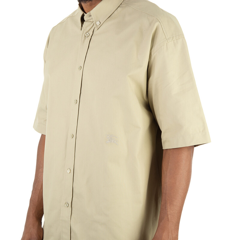 Burberry Logo-Embroidered Short Sleeve Poplin Shirt, Size Medium
