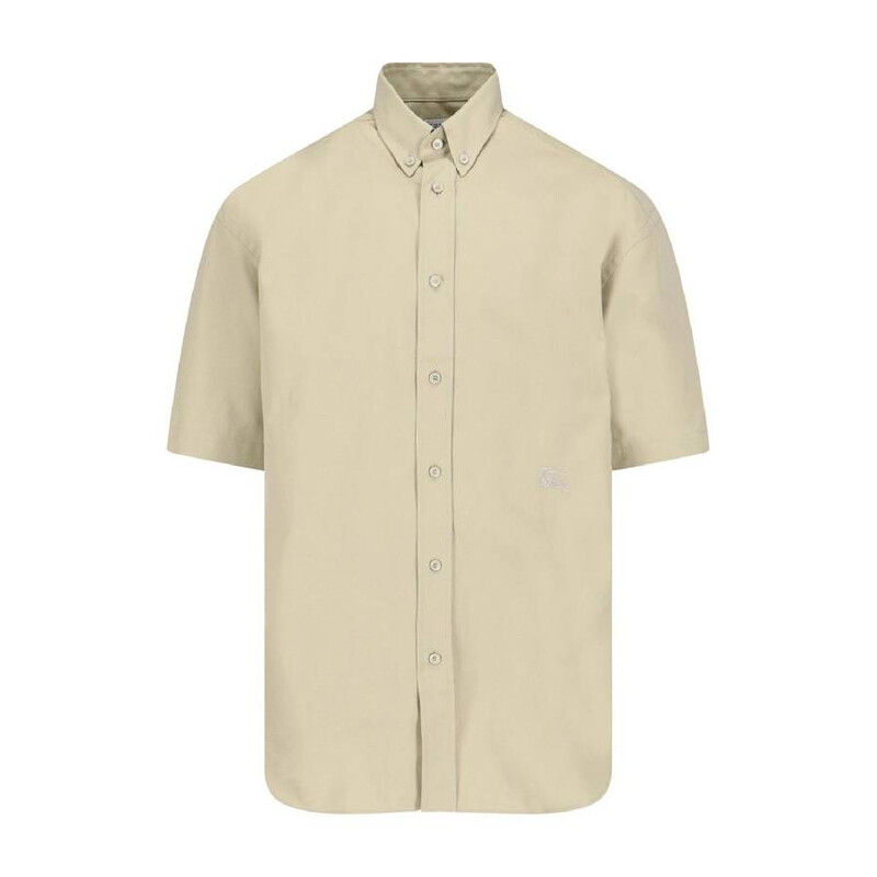 Burberry Logo-Embroidered Short Sleeve Poplin Shirt, Size Medium