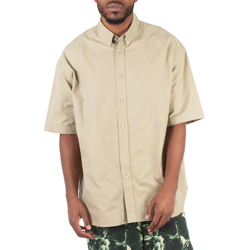 Burberry Logo-Embroidered Short Sleeve Poplin Shirt, Size Medium