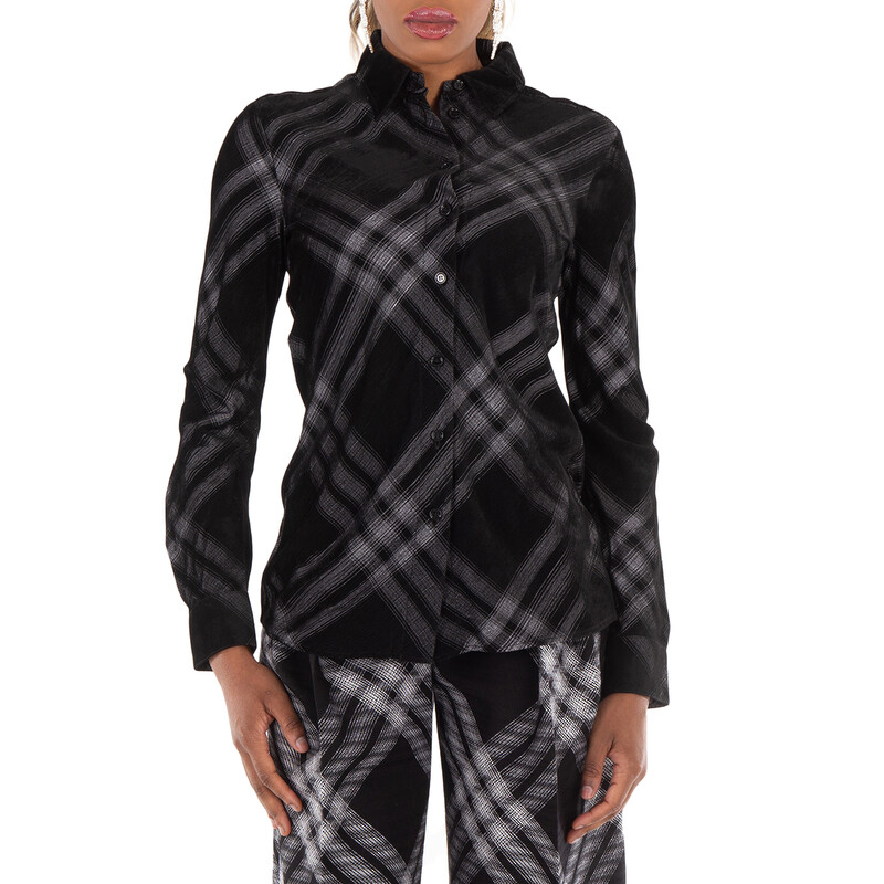 Burberry Long Sleeve Check-Print Button Down Shirt, Brand Size 06
