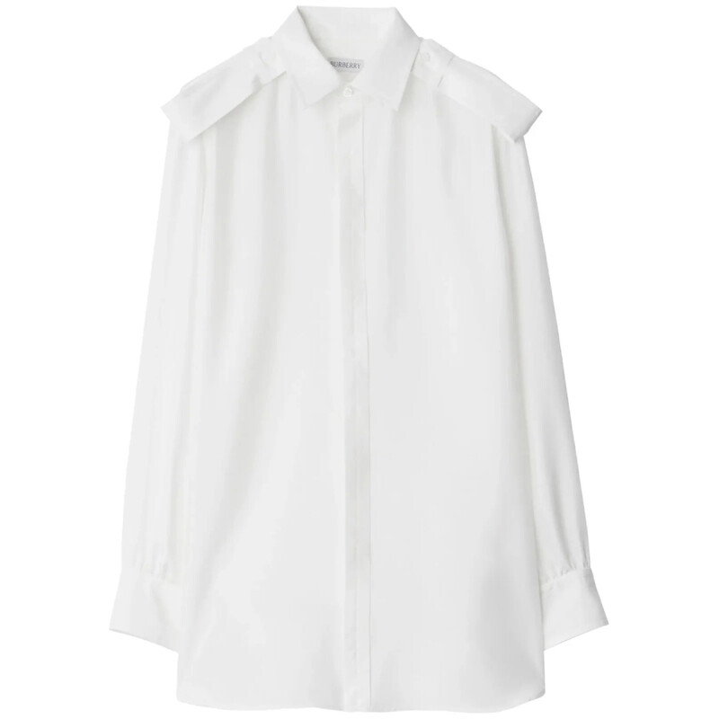 Burberry Long-Sleeved Classic Collar Silk Shirt, Brand Size 12 (US