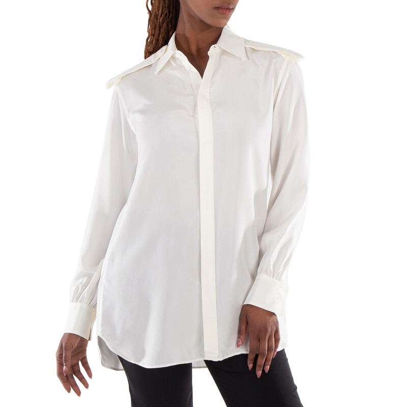 Burberry Long-Sleeved Classic Collar Silk Shirt, Brand Size 12 (US