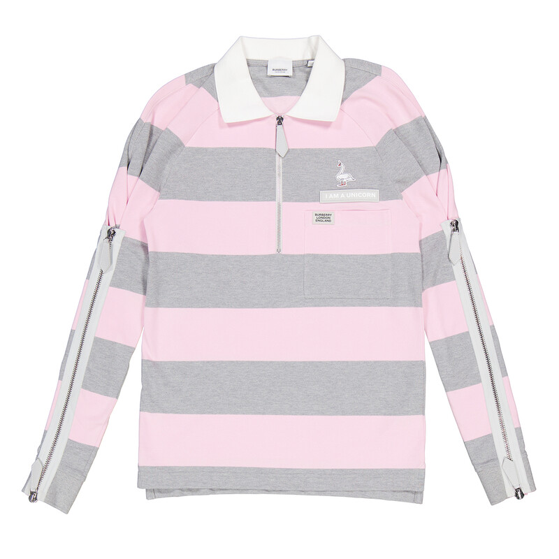 Burberry Long-sleeved Zip Detail Striped Polo Shirt, Men's Size XX